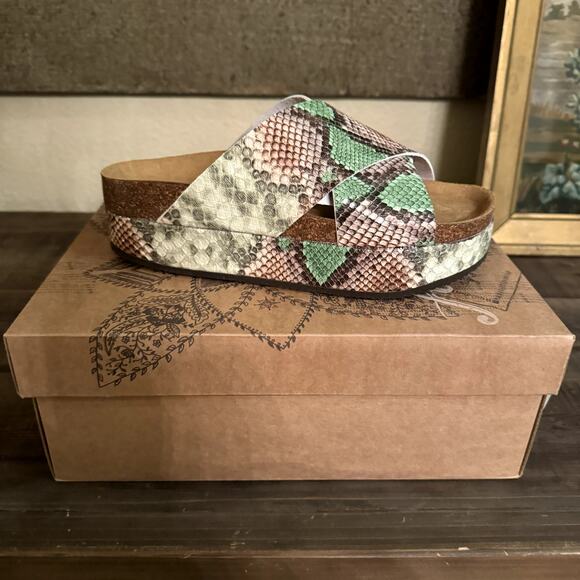 Free People Green and Brown Snake Print Sandals - Picture 4 of 9